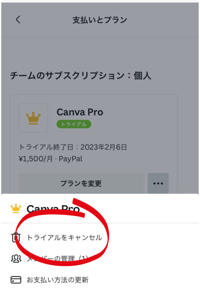 Canva Pro無料トライアルの解約手順